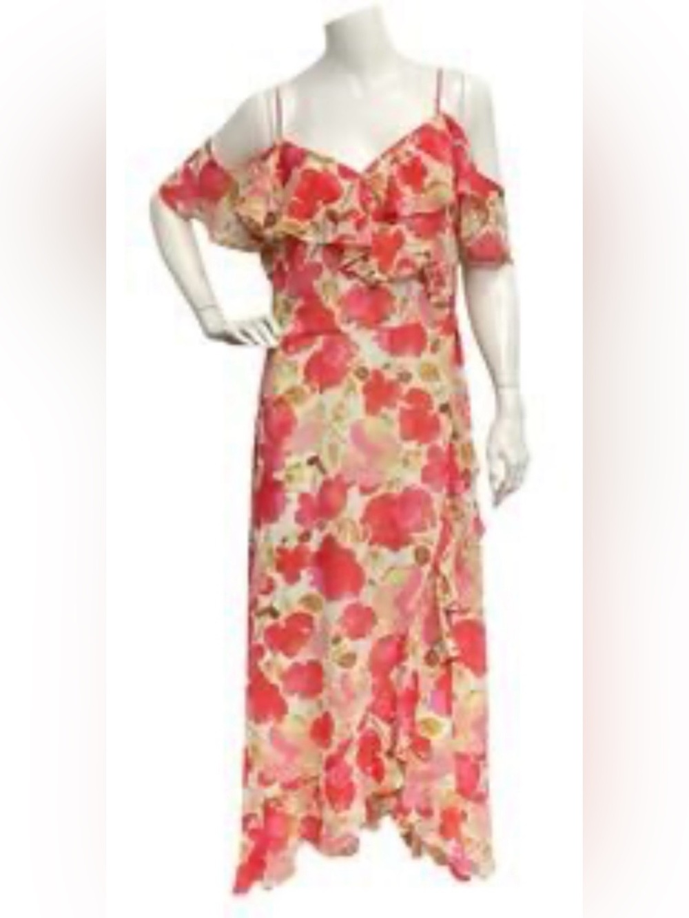 London Times Coral Pink Floral Off-Shoulder Maxi Dress